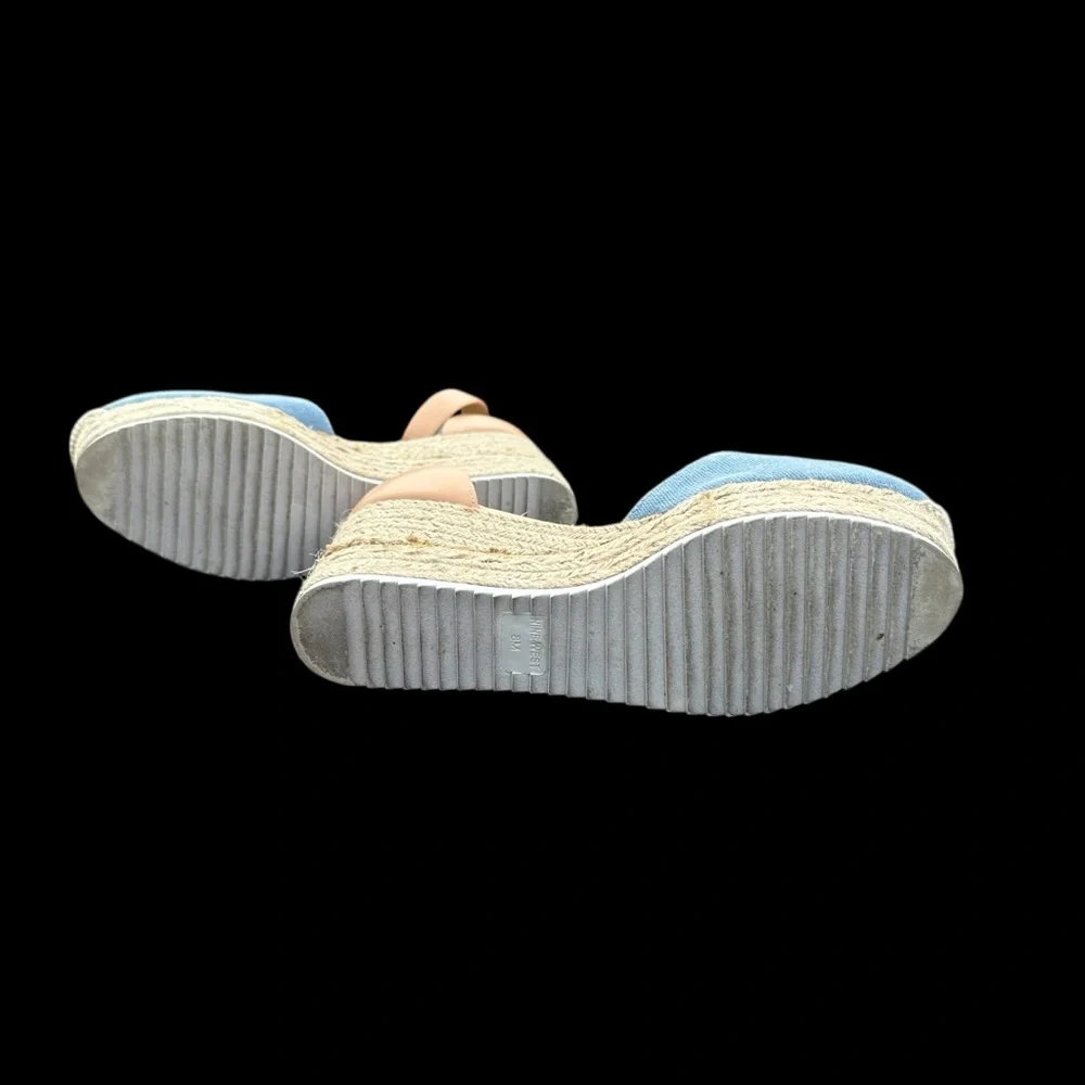 Nine West Ariela Espadrilles wedge platform light blue tan women's size 8 EUC